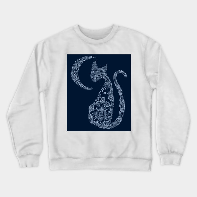 Cat and Moon - Silver Crewneck Sweatshirt by MariaMahar